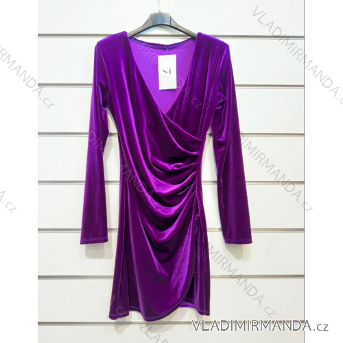 Šaty zamatové elegantné spoločenské dlhý rukáv dámske (S/M ONE SIZE) TALIANSKA MÓDA IMPSH236438