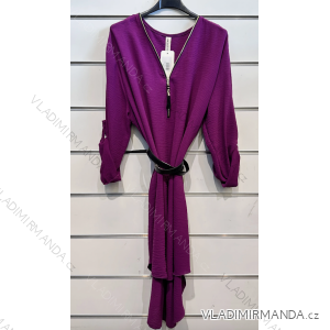 Šaty elegantné s opaskom dlhý rukáv dámske (S/M ONE SIZE) TALIANSKA MÓDA IMPSH2323050