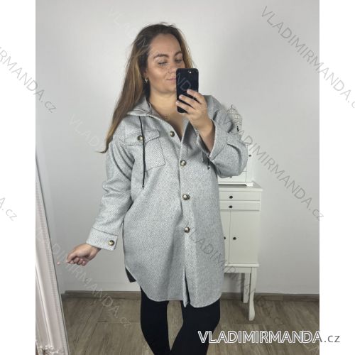 Podzimní kabát s kapucí knoflíky dlhý rukáv dámsky nadrozměr (2XL/3XL ONE SIZE) TALIANSKA MODA IM423MEREDIT