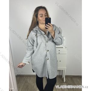 Podzimní kabát s kapucí knoflíky dlhý rukáv dámsky nadrozměr (2XL/3XL ONE SIZE) TALIANSKA MODA IM423MEREDIT/DU