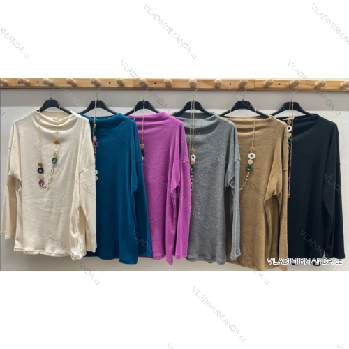 Sveter úpletový s príveskom dlhý rukáv dámsky (S/M ONE SIZE) TALIANSKA MÓDA IMPDY23LS20415