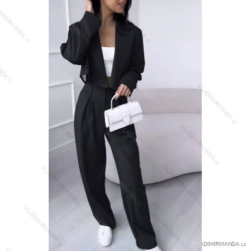 Súprava/komplet elegantné nohavice dlhé a sako dlhý rukáv dámska (S/M ONE SIZE) TALIANSKA MÓDA IMD23204 čierna S/M