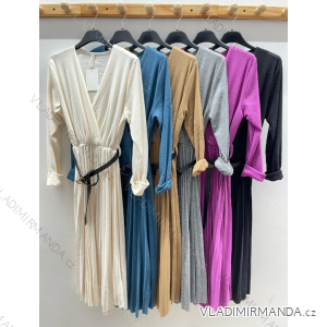 Šaty dlhé elegantné s opaskom dlhý rukáv dámske (S/M ONE SIZE) TALIANSKA MÓDA IMPDY23FEH2516