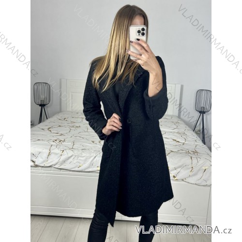 Kabát flaušový baránok dlhý rukáv dámsky (S/M ONE SIZE) TALIANSKA MÓDA IMWGB233890/DU S/M čierna