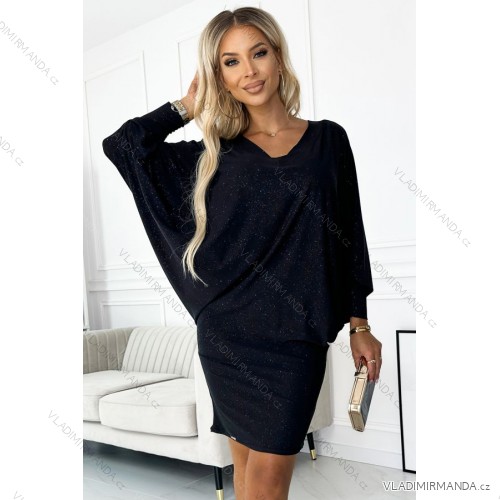 Bat šaty s výstrihom - čierne s trblietkami NMC-402-5/DU čierna S/M