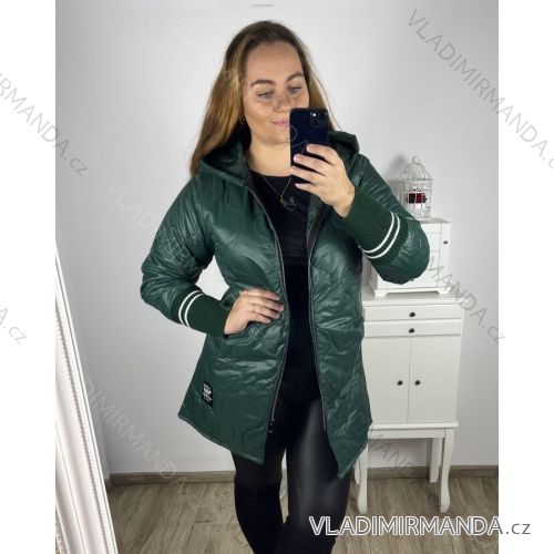 Bunda s kapucňou dámska nadrozmer (XL/2XL ONE SIZE) TALIANSKA MÓDA IM423LOVES/DU XL/2XL smaragdová