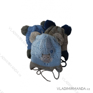 Čiapka zimná pletená s flaušom detská chlapčenská (3-6 ROKOV) POĽSKÁ VÝROBA PV423SOVA