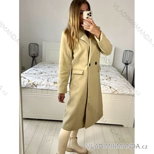 Kabát flaušový dlhý dámsky (S-XL) TALIANSKA MÓDA IMD22901-5/DU béžová XL