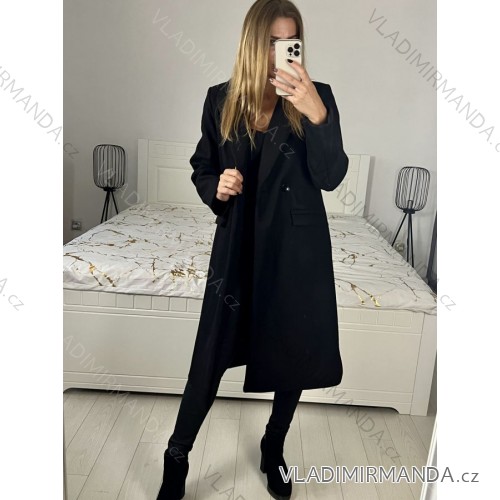 Kabát flaušový dlhý dámsky (S-XL) TALIANSKA MÓDA IMD22901-4/DU   čierna   S