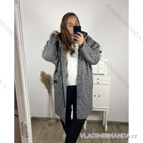 Kabát baránkový na zips dámsky nadrozmer (3XL/4XL ONE SIZE) TALIANSKA MÓDA IM723052/DUR 3XL / 4XL svetlo šedá