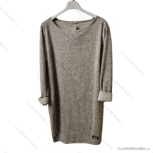 Šaty klasik teplé dlouhý rukáv dámské (L/XL ONE SIZE) ITALSKÁ MÓDA IMD23791 béžová L/XL