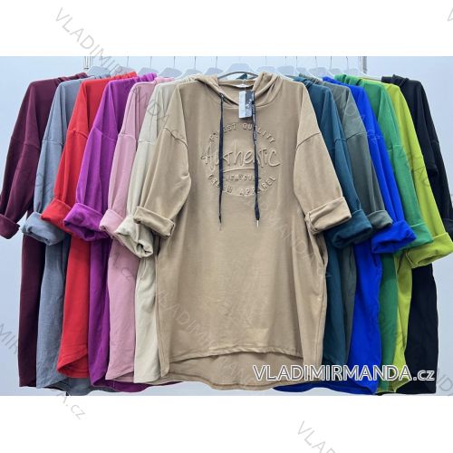 Šaty mikinové dlhý rukáv dámske nadrozmer (2XL/3XL/4XL ONE SIZE) TALIANSKA MÓDA IM423747