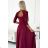 309-9 AMBER elegantné dlhé maxi šaty s čipkovaným výstrihom - bordové