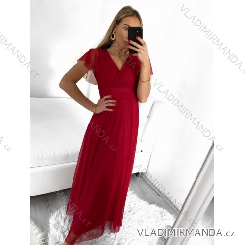 Šaty spoločenské elegantný krátky rukáv dámske (L/XL ONE SIZE) TALIANSKA MÓDA IMS233589XL červená L/XL