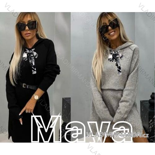 Šaty teplé s kapucňou dlhý rukáv dámske (S/M ONE SIZE) TALIANSKA MÓDA IMWMY234105