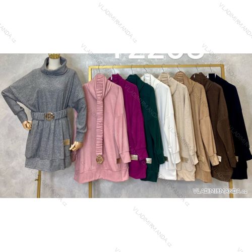 Šaty teplé s opaskom dlhý rukáv dámske (S/M ONE SIZE) TALIANSKA MÓDA IMWMY234107