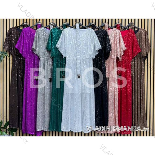 Šaty dlhé spoločenské flitrové s opaskom krátky rukáv dámske (S/M ONE SIZE) TALIANSKA MÓDA IMWGB234160