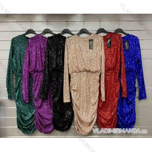 Šaty elegantné trblietavé s flitrami dlhý rukáv dámske (S/M ONE SIZE) TALIANSKA MÓDA IMWGS234234