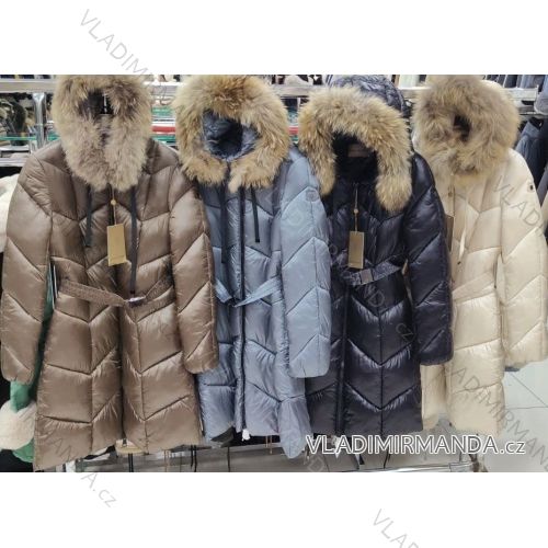 Kabát zimný s kožúškom a opaskom dámsky (S-2XL) TALIANSKA MÓDA IMWWM23126