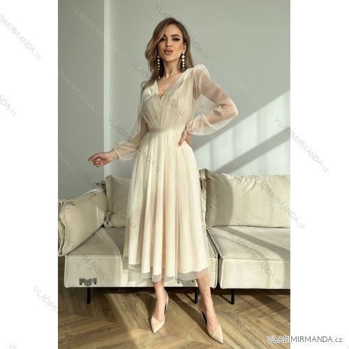 Šaty elegantné spoločenské dlhý rukáv dámske (34-44) POLSKÁ MÓDA PMLBC23269-04