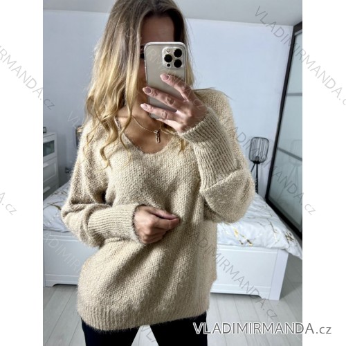 Sveter oversize pletený dámsky nadrozmer (S/M/LXL/2XL ONE SIZE) ITALSKá MODA  IMC23478/DU XL/2XL hnedá