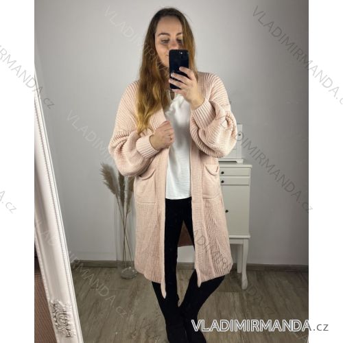 Cardigan  dlhý rukáv dámsky nadrozmer (3XL/4XLONE SIZE) TALIANSKA MÓDA IM423ETNA/DU 3XL / 4XL stredne ružová