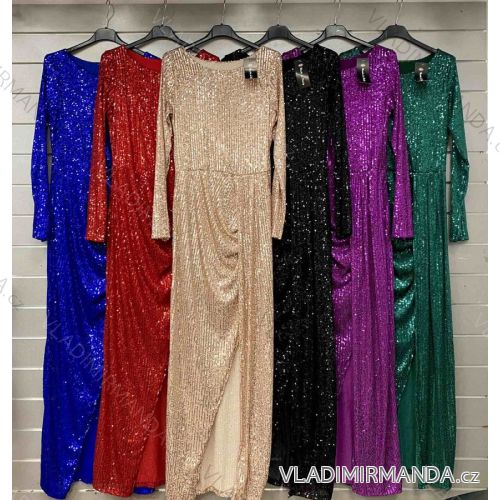 Šaty dlhé spoločenské flitrové dlhý rukáv dámske (S/M ONE SIZE) TALIANSKA MÓDA IMWGS234295