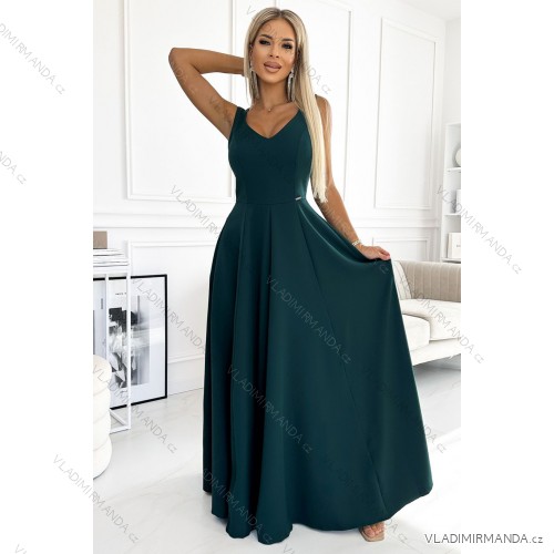 246-5 CINDY dlhé elegantné šaty s výstrihom - zelené