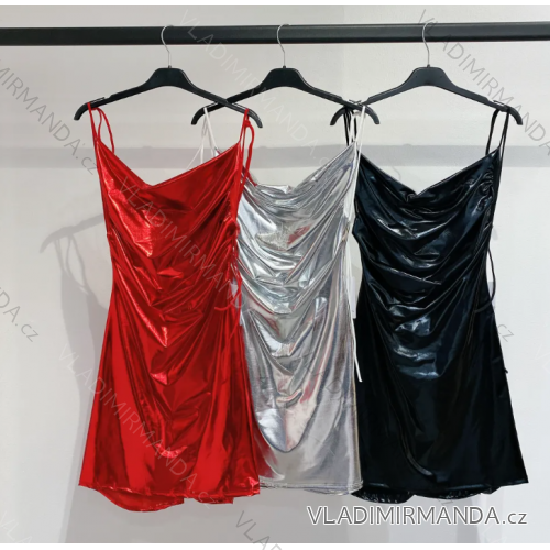 Šaty krátke lesklé na ramienka dámske (S/M ONE SIZE) TALIANSKA MÓDA IMPMD2353314