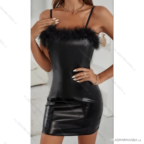 Šaty krátke koženkové na ramienka dámske (S/M ONE SIZE) TALIANSKA MÓDA IMPMD2331348