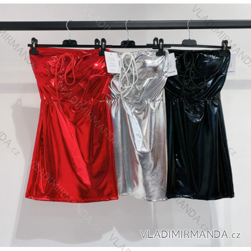 Šaty krátke lesklé bez rukávov dámske (S/M ONE SIZE) TALIANSKA MÓDA IMPMD233373a