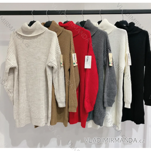 Šaty pletené s rolákom dlhý rukáv dámske (S/M ONE SIZE) TALIANSKA MÓDA IMPMD238888L