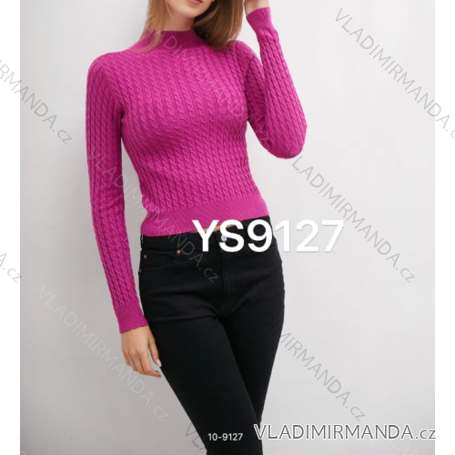 Sveter úpletový so stojačikom dlhý rukáv dámsky (S/M ONE SIZE) TALIANSKA MÓDA IMPMD239127