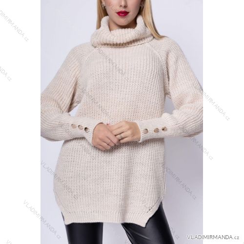 Sveter pletený predĺžený s rolákom dlhý rukáv dámsky (S/M ONE SIZE) TALIANSKA MÓDA IMM23M3289