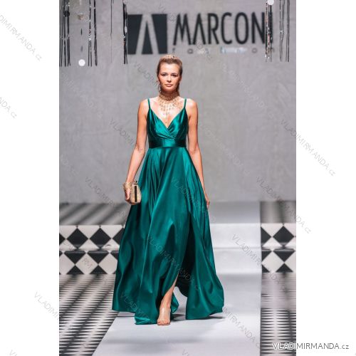 Šaty dlhé spoločenské na ramienka dámske (36-48) POLSKÁ MÓDA PMLMR23MIA zelená 36