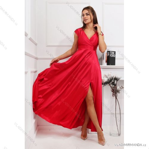Šaty dlhé spoločenské krátky rukáv dámske (34-50) POLSKÁ MÓDA PMLMR23VALERIA-2 červená 34