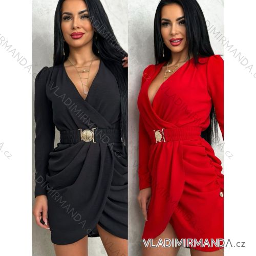 Šaty elegantné s opaskom dlhý rukáv dámske (S/M ONE SIZE) TALIANSKA MÓDA IMWCJ23038