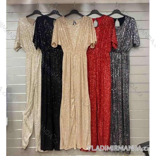 Šaty dlouhé flitrové krátký rukáv dámske (S/M ONE SIZE) TALIANSKA MÓDA IMWGS230028