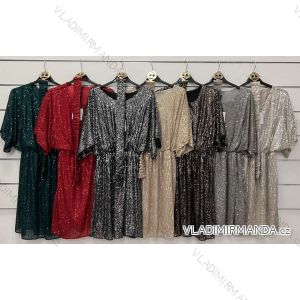 Šaty flitrové s opaskom dlhý rukáv dámske (S/M ONE SIZE) TALIANSKA MÓDA IMWY23197
