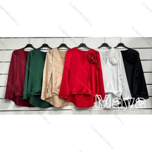 Blúzka saténová elegantný dlhý rukáv dámska (S/M ONE SIZE) TALIANSKA MÓDA IMWMY234441