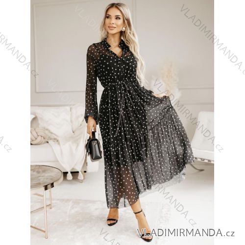 Šaty dlhé šifónové košeľové dlhý rukáv dámske (S/M ONE SIZE) TALIANSKA MÓDA IMWY23205