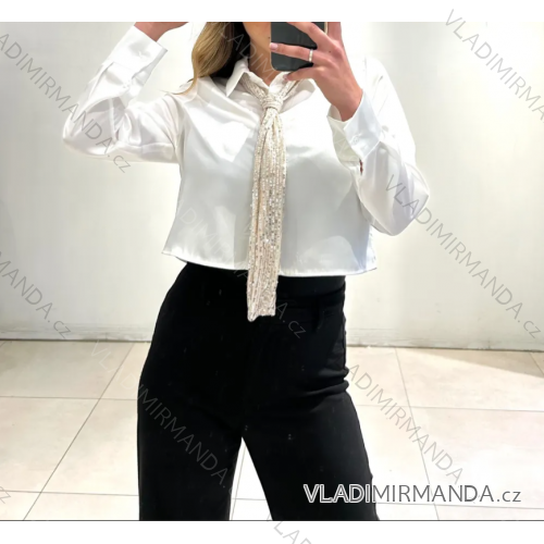 Top croptop košeľový dlhý rukáv dámsky (S/M ONE SIZE) TALIANSKA MÓDA IMPMD23928904