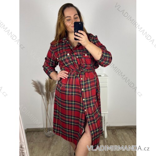 Šaty košeľové dlhý rukáv dámske nadrozmer (3XL/4XL ONE SIZE) TALIANSKA MÓDA IMWQ231160/DUR červená 3XL / 4XL