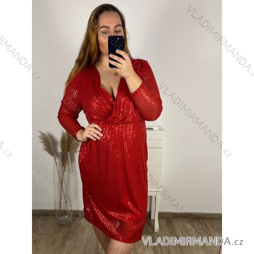 Šaty spoločenské flitrové dlhý rukáv dámske nadrozmer (3XL/4XL ONE SIZE) TALIANSKA MÓDA IMWQ23150