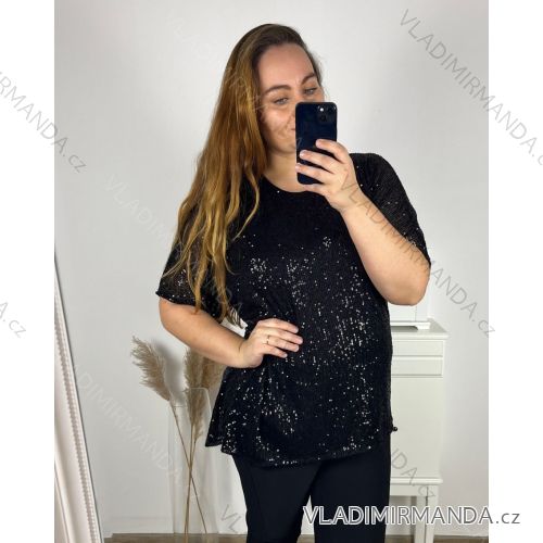 Tunika s flitrama predĺžená krátky rukáv dámska nadrozmer (2XL/3XL/4XL ONE SIZE) TALIANSKA MÓDA IMC23LEXI/DU 2XL/3XL čierna