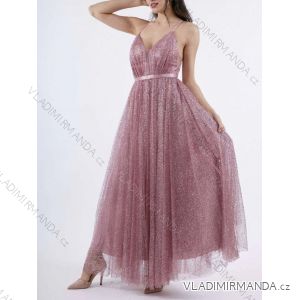 Šaty dlhé spoločenské trblietavé na ramienka dámske (S/M ONE SIZE) TALIANSKA MóDA IMHMS23015