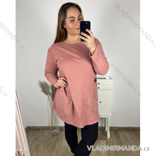 Šaty teplé dlouhý rukáv dámske nadrozmer (3XL/4XL/5XL ONE SIZE) TALIANSKA MÓDA IM423XIMA/DR 4XL / 5XL ružová