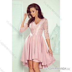 210-11 NICOLLE - dress with longer back with lace neckline - powder pink NMC-210-11/DU