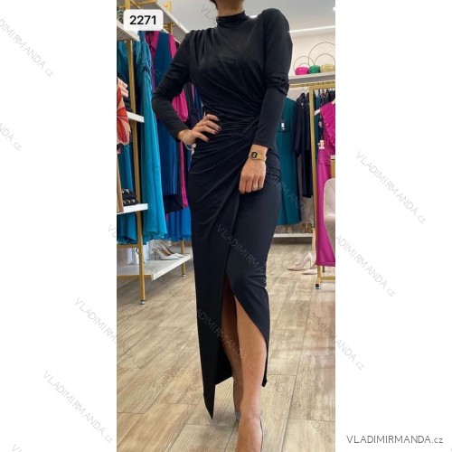 Šaty dlhé spoločenské dlhý rukáv dámske (S/M ONE SIZE) TALIANSKA MODA IMM23M2271/DUR čierna S/M