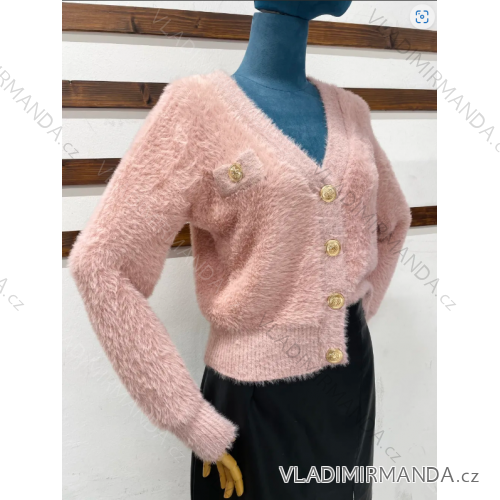 Sveter chlpatý na gombíky dlhý rukáv dámsky (S/M ONE SIZE) TALIANSKA MÓDA IMPDY23HT8899